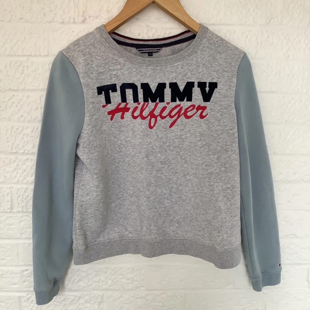 Tommy Hilfiger Spellout Sweatshirt - Size XS - Grey - Cotton - P2P 20 - Picture 6 of 8